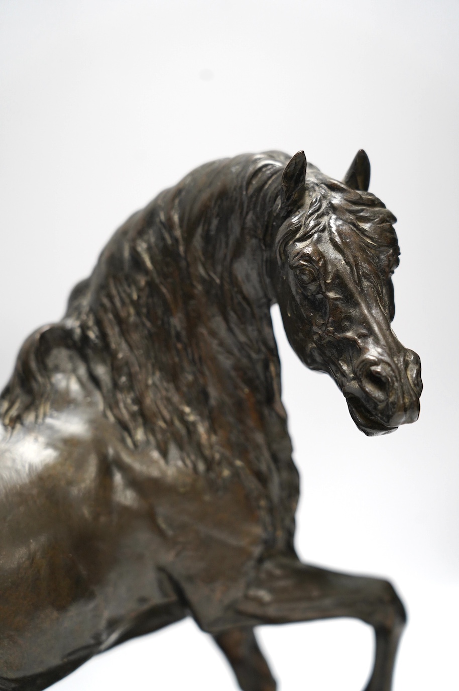 After Pierre Jules Mene (1810-1879), a bronze study of a galloping horse, signed, 35cm wide. Condition - good